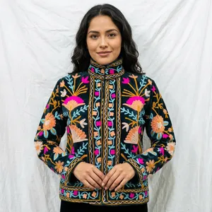 Rajasthani Textile Vintage Floral Velvet Suzani Sujani Reversible Eco-Friendly Finished Cotton Jacket Ladies Custom Logo Quilted - Product Image 5