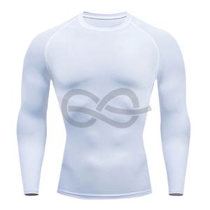 T-shirt de sport à manches longues pour hommes, vêtements de compression de gymnastique thermique et athlétique, haut léger pour hommes, blanc - Product Image 1