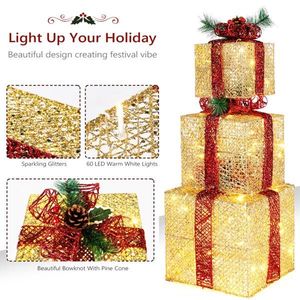 3pcs Golden Garden Gift Box Decoration 10 Inch 8 Inch 6 Inch 5M Long US Plug Power <b>Cord</b> for Christmas <b>Lights</b> - Product Image 4