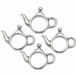 Anneaux de serviette de table Premium Thème Bouilloire à thé |   Porte-serviettes en métal argenté en forme de théière pour la décoration de table de mariage, de dîner ou de fête, ensembles en gros - Product Image 1