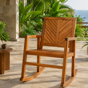 Silla Mecedora Moderna de Madera de Teca Sólida para Exteriores, Silla Mecedora de Lujo para Jardín, Patio, Resort, Hotel y Villa - Product Image 5