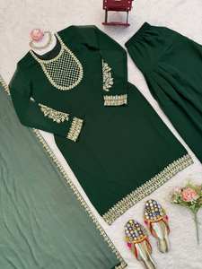 Suministro al por mayor: Conjunto de traje Patiala con top de crepé natural de diseño elaborado para mujer, ideal para bodas y festivales, disponible al por mayor. - Product Image 6