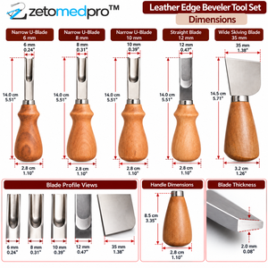 Ensemble de 5 outils de façonnage et de découpe des bords en cuir, lames en acier, manches en bois, outils pour le travail du cuir ZETOMEDPRO - Product Image 4