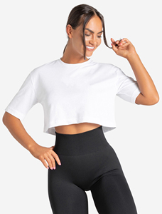 Women's <b>White</b> <b>Cropped</b> T-<b>Shirt</b> Short Sleeve Crew Neck Print Casual Spring Top Knitted Cotton Breathable Quick Dry Anti-Wrinkle - Product Image 4