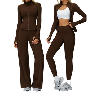 Nuevo Conjunto Deportivo de 2 Piezas para Mujer, Transpirable y Sin Costuras, para Yoga, Manga Larga, Cintura Alta, Pantalones Cortos Ajustados, Leggings - Product Image 1