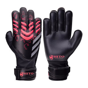 Custom Design Black and Red Latex Emboss Full Finger Soccer Goalkeeper <b>Glove</b> with 4mm German Latex Flat Palm - Product Image 1