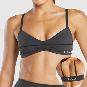Aoyema Custom <b>Womens</b> High Impact New Style Thin Strap Pleated Sexy Fitness Buttery Soft Scrunch Workout Yoga Bra for Sports Wear - Product Image 1