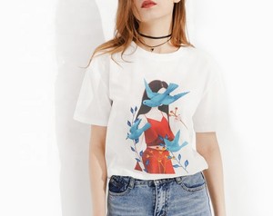เสื้อยืดแขนสั้นลำลองสำหรับผู้หญิง MORISOM คอกลม พิมพ์ลายดิจิทัล สีแดง ผ้าถักระบายอากาศได้ดี น้ำหนัก 180 กรัม ใส่ได้ทุกฤดู ผ้าฝ้าย 100% - Product Image 4
