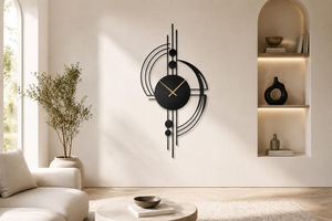 Modern Geometric Metal <b>Wall</b> <b>Clock</b> Abstract Black Round Designer <b>Clock</b> Contemporary Minimalist Home <b>Living</b> <b>Room</b> Office <b>Wall</b> Decor - Product Image 4