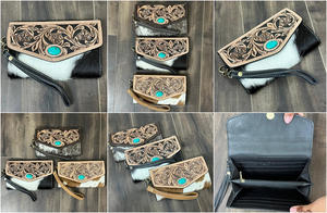 Nouvelle vente en gros d'usine, nouveau portefeuille de luxe à la mode avec porte-cartes RFID long, porte-cartes à poignet, portefeuille en cuir de vachette travaillé à la main - Product Image 3