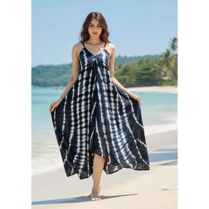 Women Flowy Black Tie Dye Maxi <b>Dress</b> Sleeveless Strap V Neck <b>Boho</b> Loose Fit Rayon <b>Long</b> <b>Dress</b> For Women - Product Image 4