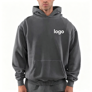 Vente en gros de sweats à capuche épais en coton 100% pour l'hiver, impression personnalisée du logo, design surdimensionné, épaules tombantes, sweat à capuche uni pour hommes - Product Image 1