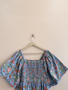Boho Floral Print Knee-Length Cotton Dress with <b>Balloon</b> Sleeves Breathable Fabric - Product Image 2