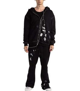 ชุดวอร์มล้างกรดแบบกำหนดเองชุดวิ่งออกกำลังกายผ้าฝ้าย100% มีฮู้ดและกางเกงขายาวแบบวินเทจสำหรับผู้ชายและผู้หญิง - Product Image 5