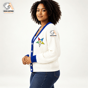 Cardigan blanc personnalisé OES pour femme, en polaire de polyester respirant, anti-plis, anti-boulochage, léger, décontracté, avec lettres grecques - Product Image 3