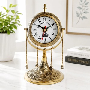 Reloj de Escritorio Circular de Latón con Números Romanos, Diseño Tradicional, Funciona con Batería, Movimiento Mecánico, Sonido de Campana Cada Hora - Product Image 1