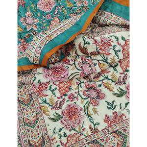 ผ้านวมสองด้านลายดอกไม้สไตล์วินเทจ ทำจากผ้าฝ้ายแท้ 100% พิมพ์ลายด้วยมือ สีฟ้าทะเล เป็นมิตรกับสิ่งแวดล้อม เหมาะสำหรับเตียงคู่ ใช้ตกแต่งบ้าน - Product Image 1