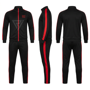 Conjunto Deportivo para Hombre en Negro y Rojo, Sudadera con Cierre Completo y Pantalones Jogger, Ropa Deportiva Casual de Otoño, Material de Poliéster de Secado Rápido - Product Image 1
