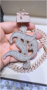 Colgante de Diamante de Laboratorio Personalizado, Plata 925, Joyería para Hombre con Incrustaciones de Diamantes, Colgante con Letra y Nombre Personalizado con Diamante Moissanite VVS - Product Image 2