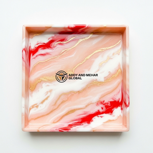 Orange Pink Marble Resin <b>Tray</b> with <b>Gold</b> Rim | Luxury Oval <b>Serving</b> <b>Tray</b> - Product Image 1