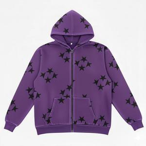 Men's Pink <b>Hooded</b> <b>Zip</b>-Up Fleece Sweatshirt Black Star Print Regular Sleeve Winter Style Waterproof Windproof Polyester/Cotton - Product Image 2