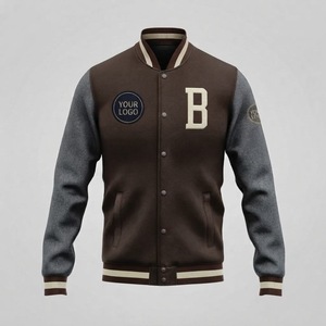 Blouson universitaire personnalisé pour homme en mélange de laine, style baseball, avec manches en cuir PU, pour tenue d'équipe universitaire, fermeture éclair sur le devant - Product Image 1