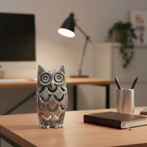 Length-27cms Width-7cms Height-15cms Owl Figurine Modern Animal Sculpture Tabletop Decor Living Room 1PC Carved Design Aluminium - Product Image 4