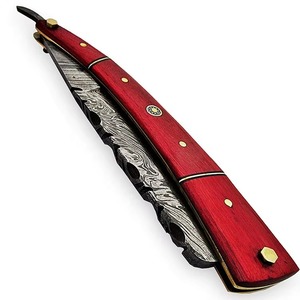 Navaja de Afeitar Recta de Acero de Damasco con Empuñadura de Madera de Olivo y Bolster de Latón, Forjada a Mano, Cuchillo de Afeitar Vintage, Maquinilla de Afeitar Manual para Barbería - Product Image 3