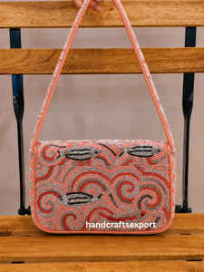 Bolso de Hombro Hecho a Mano con Cuentas de Color Rosa Coral para Mujer, Venta al Por Mayor, Bordado con Cuentas de Primera Calidad, Colores y Diseños Personalizados Disponibles - Product Image 2