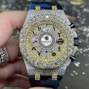 Reloj cronógrafo de lujo con diamantes de imitación, esfera analógica redonda de 45mm, cristal de zafiro, banda de goma, reloj de cuarzo para hombre LOISTA - Product Image 3