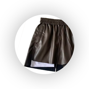Shorts de Cuero Genuino de Cintura Alta para Mujer, Pantalones Cortos Ajustados y Sensuales de Color Marrón, Logotipo Personalizado, Venta al por Mayor, Ropa Urbana para Fiestas y Clubes - Product Image 3