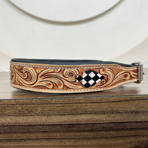 Collier de chien en cuir usiné à la main personnalisable et personnalisé Collier de chien en cuir véritable à carreaux pour petits et grands animaux de compagnie - Product Image 6