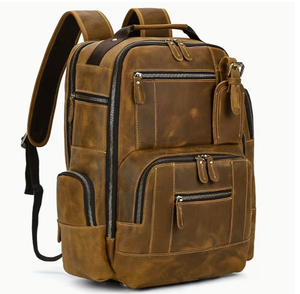 Mochila de Cuero Crazy Horse Vintage, Gran Capacidad, Impermeable, para Portátil, con Cierre, para Viajes y Negocios, para Hombre - Product Image 4