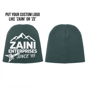 ZAINI หมวกบีนนี่สำหรับผู้ชาย อะคริลิคคุณภาพพรีเมียม ถักแบบริบ 300 GSM สีเขียวเข้ม ปักลาย หมวกฤดูหนาวแบบมีขอบพับได้ สำหรับทุกเพศ - Product Image 1