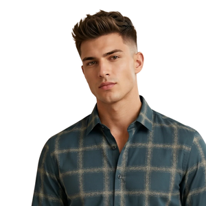 Teal <b>Blue</b> Plaid Men <b>Flannel</b> <b>Shirt</b> Long Sleeve Button Down Checkered Casual <b>Shirt</b> Soft Brushed Fabric Everyday Streetwear Wholesa - Product Image 3