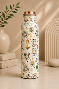 Handmade Black and White Damask Enameled Copper Water <b>Bottle</b> with Copper Cap A perfect <b>blend</b> of traditional craftsmanship - Product Image 5