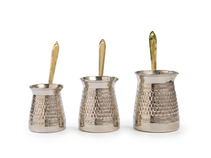 Juego de 3 piezas de cafetera turca plateada, de cobre texturizado y chapado en plata, Cez Ibrik, juego de cafetera árabe premium con mango incrustado. - Product Image 6