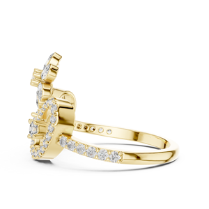 Parure de bague en or jaune massif 18 carats avec diamants de laboratoire taille ronde et taille poire, style couronne florale, plaqué rhodium vintage, pour femme, mariage et fiançailles - Product Image 2