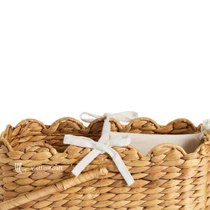 Modern <b>Rectangle</b> Water Hyacinth Diaper Caddy Scalloped Nursery <b>Storage</b> <b>Basket</b> with Handles and Removable Fabric Divider Trims - Product Image 2