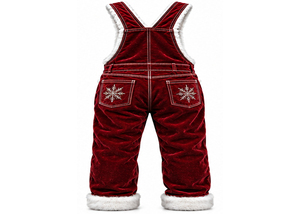 <b>Christmas</b> Velvet Overalls for Adults Burgundy Snowflake Embroidered Bib <b>Pants</b> with Faux Fur Trim Winter Holiday Outfit - Product Image 2