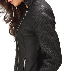 Chaqueta Bomber de Cuero Genuino y Lana con Paneles Acolchados, Cierre Asimétrico, Color Personalizado, Calidad Premium, OEM ODM - Product Image 2