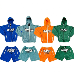Ensemble de survêtement unisexe Rexfit Sports Rare Streetwear, veste à capuche zippée et short, polyester léger, tenue décontractée d'été - Product Image 2