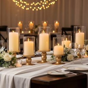 4Pcs Hurricane Candle <b>Holder</b> for Pillar Candles, Gold Candle <b>Holders</b> with Clear <b>Glass</b> Sleeve for Table Centerpieces - Product Image 1