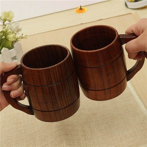 Mug à bière vintage en bois, mug à double paroi en acier inoxydable, mug à bière isotherme pour adultes, mug avec anse torsadée en métal. - Product Image 3