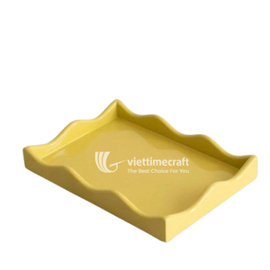 Lacquer Tray, Handmade Rectangular Woven Scalloped Edge Tray, Luxury High-Gloss Decorative Serving Tray - Product Image 3