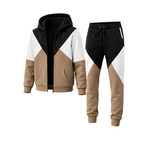 Ensemble de survêtement pour homme, couleur beige et noir, sweat à capuche zippé et pantalon de jogging, tenue décontractée streetwear, gym, fitness, course à pied - Product Image 2