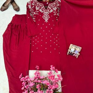 Premium French Crepe Kurti Set with Embroidery Beads <b>Sequins</b> Work Stylish <b>Pant</b> and Dupatta for Women Festive Wear - Product Image 2