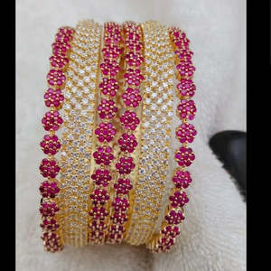 6 Gold Plated <b>Copper</b> <b>Bangles</b> with American Diamonds Pearl & Zircon-Trendy Classic Engagement Bracelets - Product Image 3