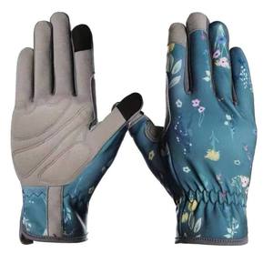 High Quality Leather Gardening Construction Working <b>Gloves</b> Leather Anti-Slip Printed Cotton Back Certified Gardening Work - Product Image 1