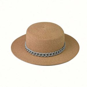 Chapeau de soleil d'extérieur unisexe en paille à large bord, avec chaîne colorée, style sombrero, décontracté et tendance - Product Image 5